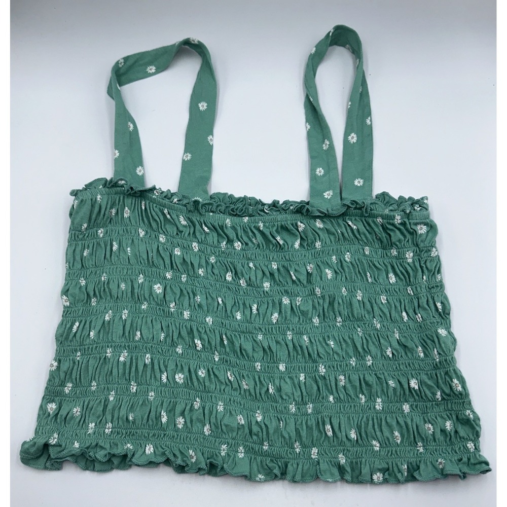 American Eagle Outfitters Top Womens Medium Green Smocked Crop Floral Y2K